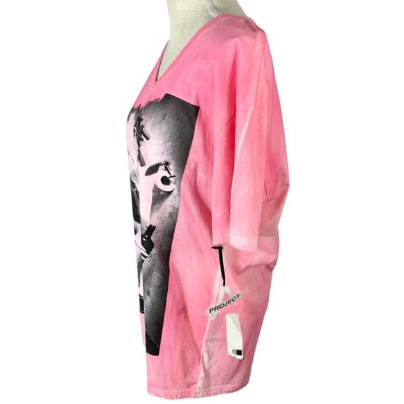 Project Miami Glam Girl Smoking Rhinestone Pink Acid Wash T-Shirt - Picture 2 of 6